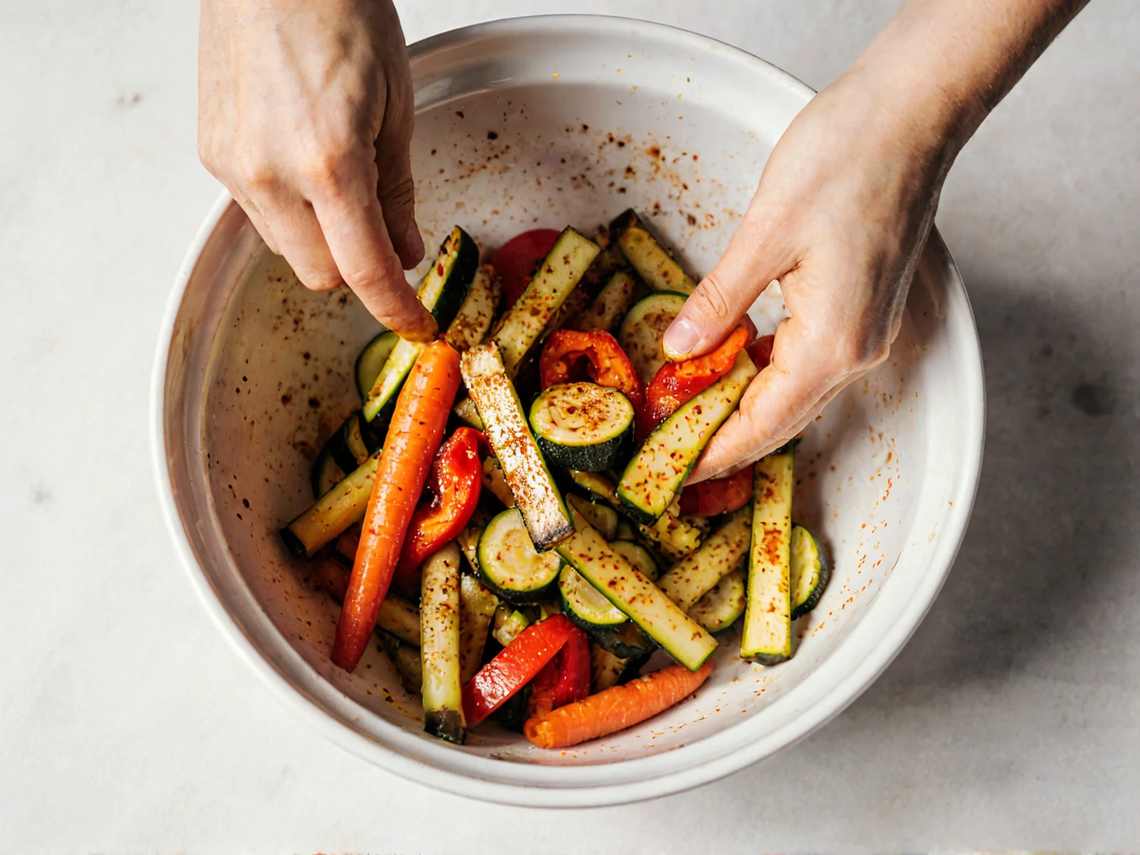 Kuskus z pieczonymi warzywami BLW w trakcie przygotowania