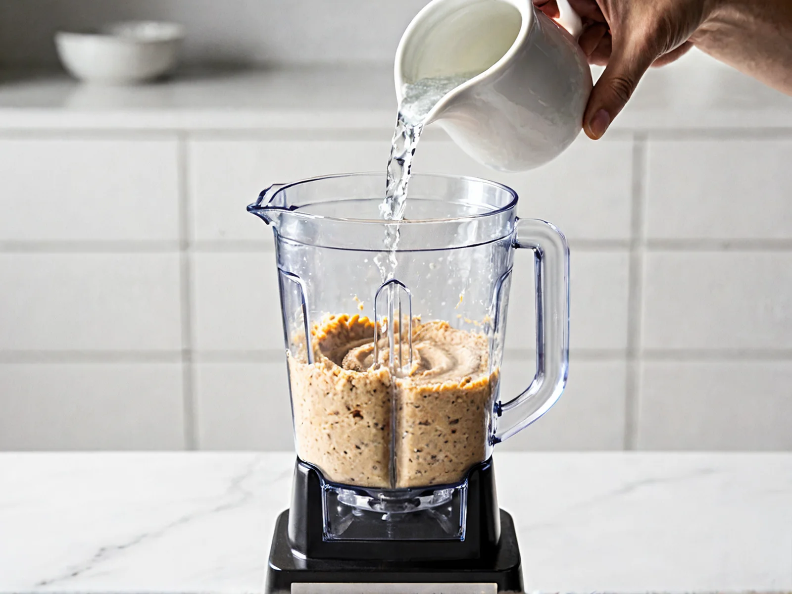 Kraftowy hummus z tahini w trakcie przygotowania