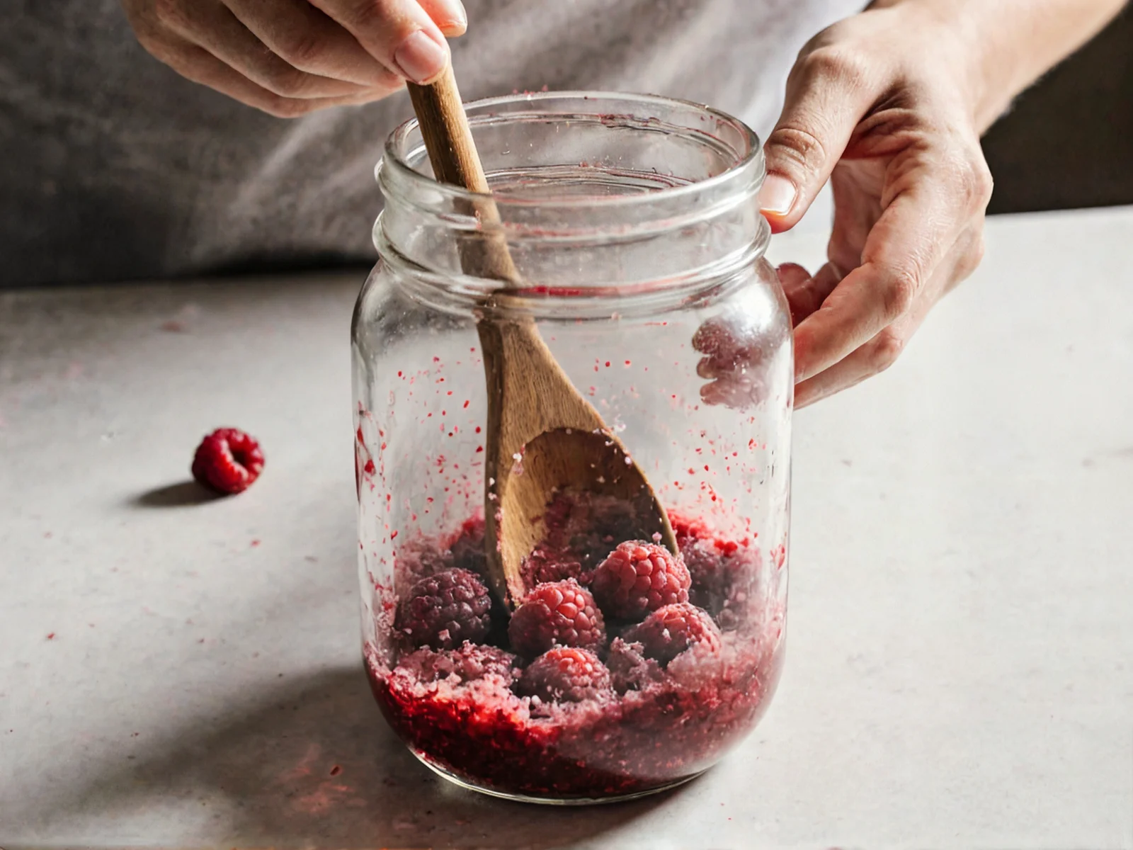 Kraftowy ocet malinowy w trakcie przygotowania