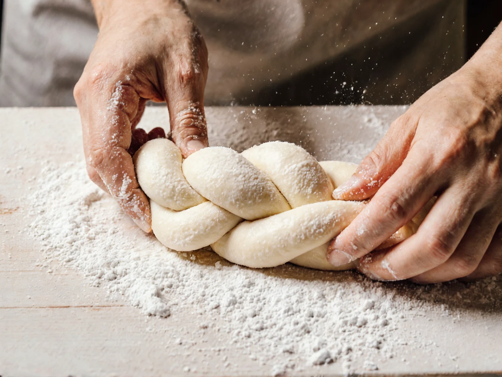 Kraftowa chałka z kruszonką w trakcie przygotowania